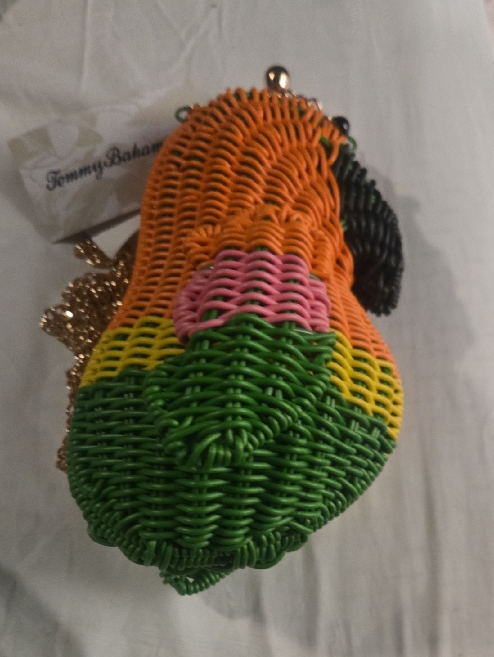 Tommy Bahama Orange Green Pink Woven Parrot Wristlet